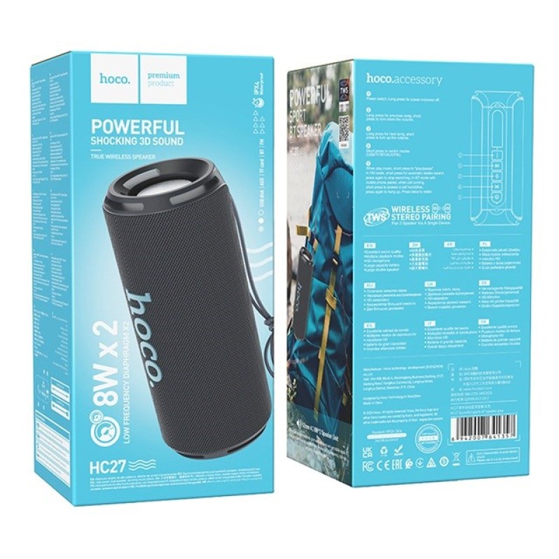 HOCO HC27 Soundful Portable speaker Blutooth/ FM/ TF card/ USB memory stick/ AUX 2 x 8 W Grey HOCO HC27 Soundful Portable speaker Blutooth/ FM/ TF card/ USB memory stick/ AUX 2 x 8 W Grey
