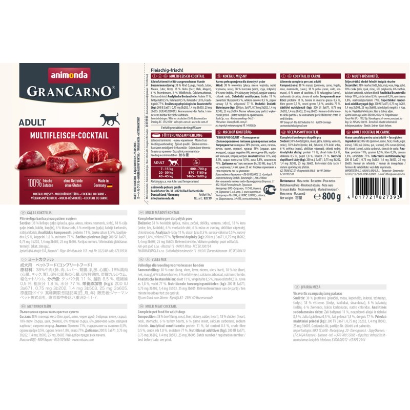 animonda GranCarno multi meat cocktail Beef, Chicken, Game, Heart, Turkey Adult 800 g animonda GranCarno multi meat cocktail Beef, Chicken, Game, Heart, Turkey Adult 800 g
