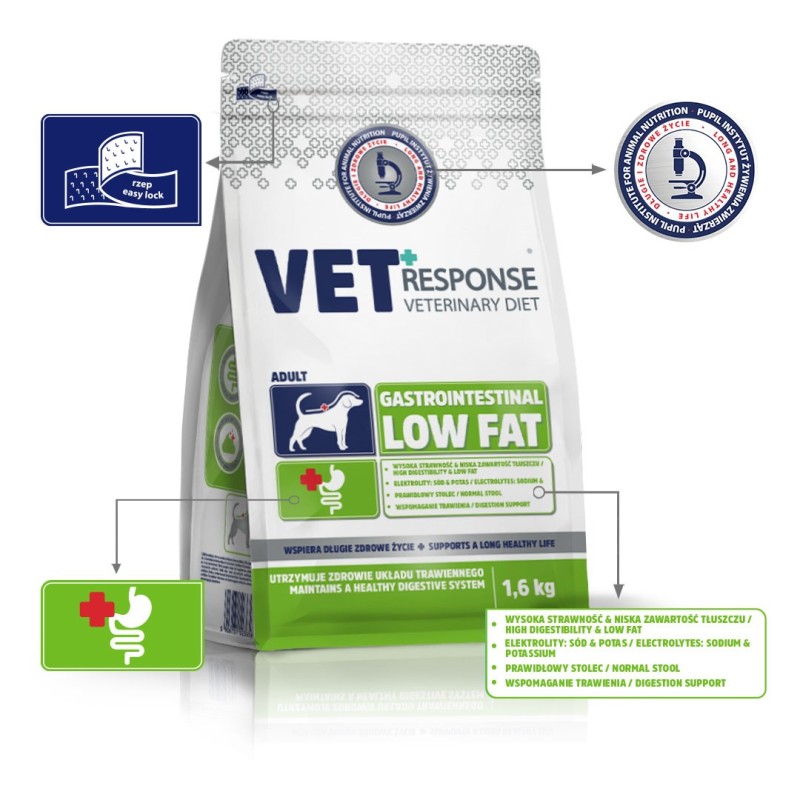 VET RESPONSE Gastrointestinal Low fat - dry dog food - 1,6kg VET RESPONSE Gastrointestinal Low fat - dry dog food - 1,6kg