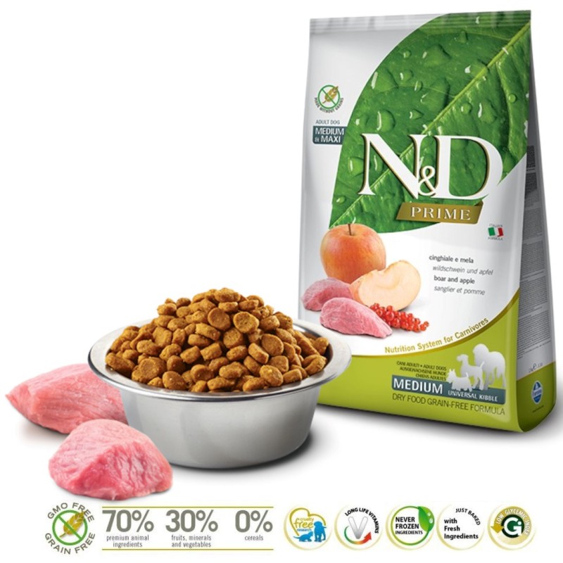 FARMINA N&D PRIME DOG WILD BOAR AND APPLE ADULT MEDIUM & MAXI 12 kg FARMINA N&D PRIME DOG WILD BOAR AND APPLE ADULT MEDIUM & MAXI 12 kg