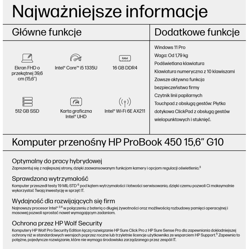 HP ProBook 450 15.6 G10 Intel® Core™ i5 i5-1335U Laptop 39.6 cm (15.6 HP ProBook 450 15.6 G10 Intel® Core™ i5 i5-1335U Laptop 39.6 cm (15.6