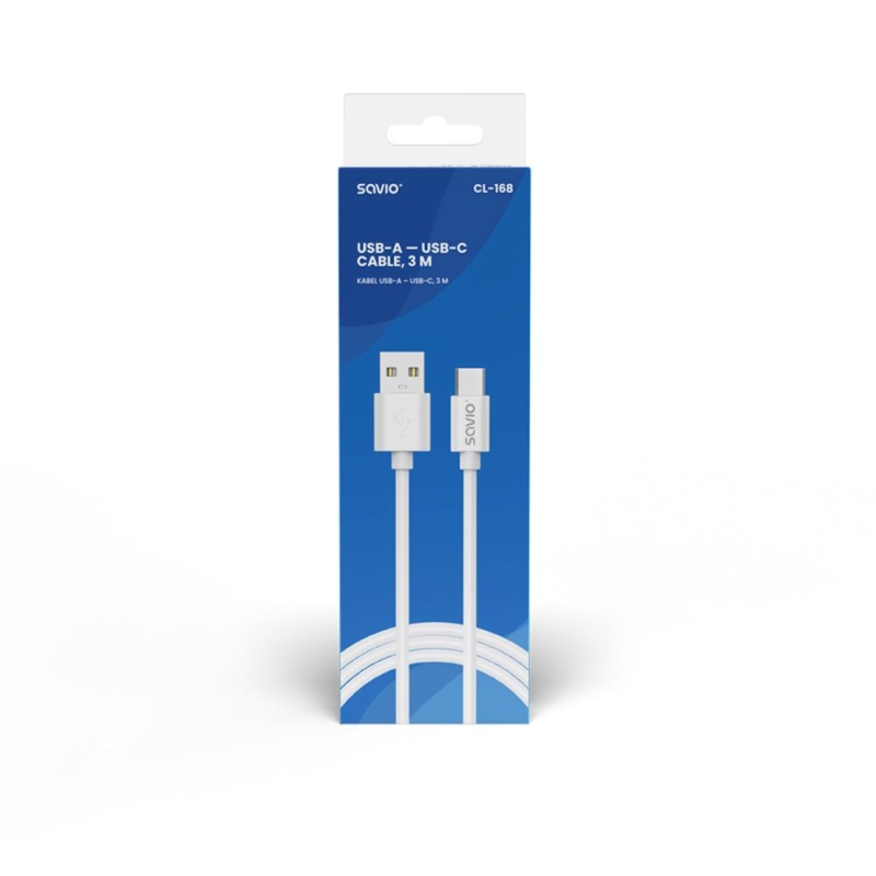 USB cable 2 m USB 2.0, USB A - USB C White SAVIO CL-168 USB cable 2 m USB 2.0, USB A - USB C White SAVIO CL-168