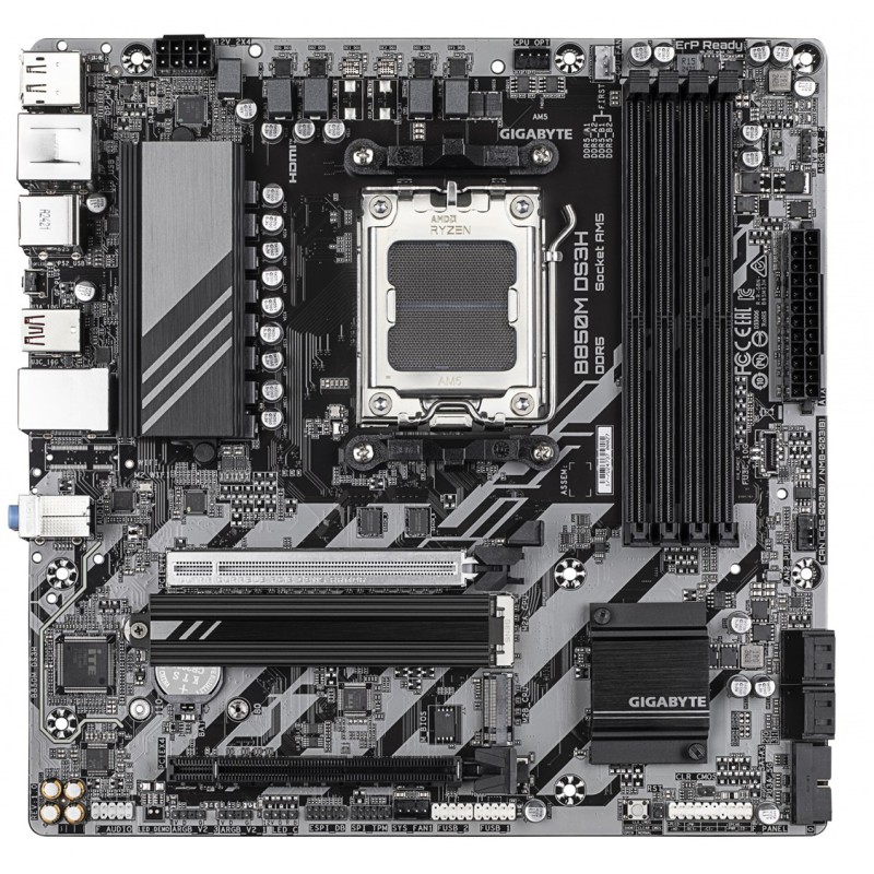 GIGABYTE B850M DS3H Motherboard - AMD Ryzen 9000 Series CPUs, 16+2+2 Phases Digital VRM, up to 8200MHz DDR5 (OC), 1xPCIe 5.0 + 1xPCIe 4.0 M.2, 2.5 LAN, USB 3.2 Gen 2 GIGABYTE B850M DS3H Motherboard - AMD Ryzen 9000 Series CPUs, 16+2+2 Phases Digital VRM, up to 8200MHz DDR5 (OC), 1xPCIe 5.0 + 1xPCIe 4.0 M.2, 2.5 LAN, USB 3.2 Gen 2