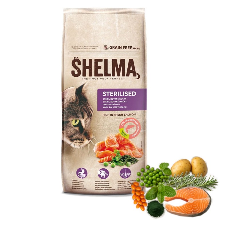 SHELMA Sterilised Salmon - dry cat food - 8kg
