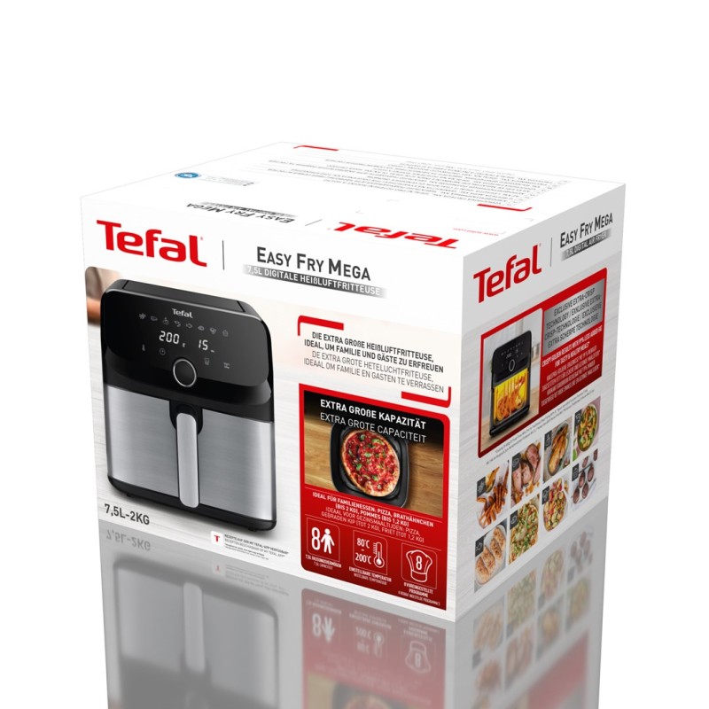 Tefal Easy Fry Mega EY855D10 fryer Single 7.5 L Stand-alone 2020 W Hot air fryer Black, Stainless steel Tefal Easy Fry Mega EY855D10 fryer Single 7.5 L Stand-alone 2020 W Hot air fryer Black, Stainless steel