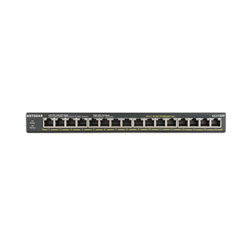 NETGEAR GS316PP Unmanaged Gigabit Ethernet (10/100/1000) Power over Ethernet (PoE) Black NETGEAR GS316PP Unmanaged Gigabit Ethernet (10/100/1000) Power over Ethernet (PoE) Black