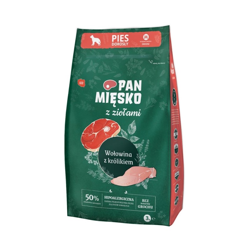 PAN MIĘSKO with Herbs Beef with Rabbit M - dry dog food - 3kg PAN MIĘSKO with Herbs Beef with Rabbit M - dry dog food - 3kg