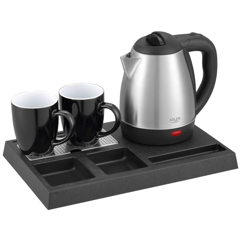 Adler AD 1354 Hotel kettle stainless steel 1.2 L + tray with cups black, steel