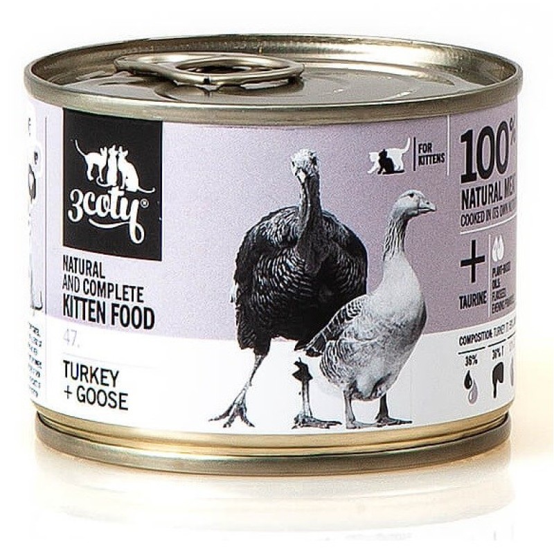 3COTY 47. Turkey and goose for kittens - wet cat food - 180g 3COTY 47. Turkey and goose for kittens - wet cat food - 180g