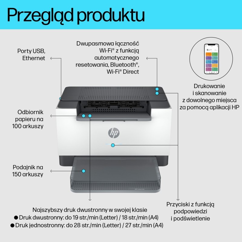 HP LaserJet M207dw Wireless Black and white Printer, Duplex