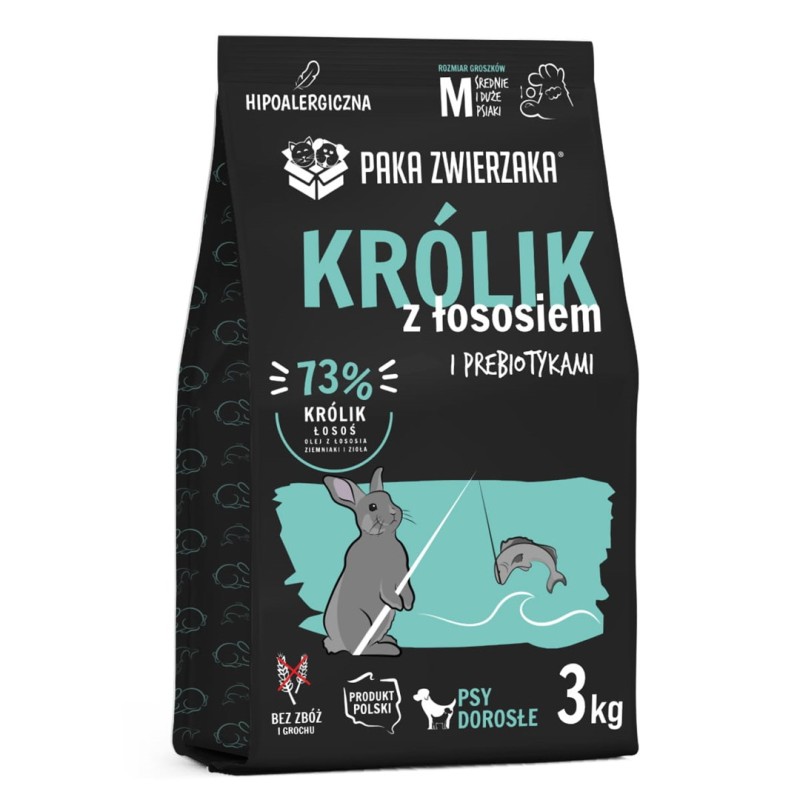 PAKA ZWIERZAKA Rabbit with salmon M - dry dog food - 3kg PAKA ZWIERZAKA Rabbit with salmon M - dry dog food - 3kg