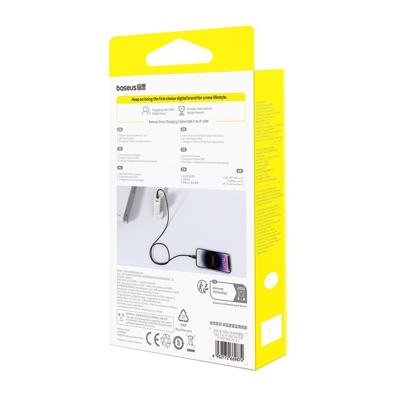 Baseus Dura Type C fast charging cable for iP 20 W 1 m Black, Gold Baseus Dura Type C fast charging cable for iP 20 W 1 m Black, Gold