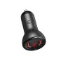 Car charger Baseus with display, 2x USB, 4.8A, 24W (gray)