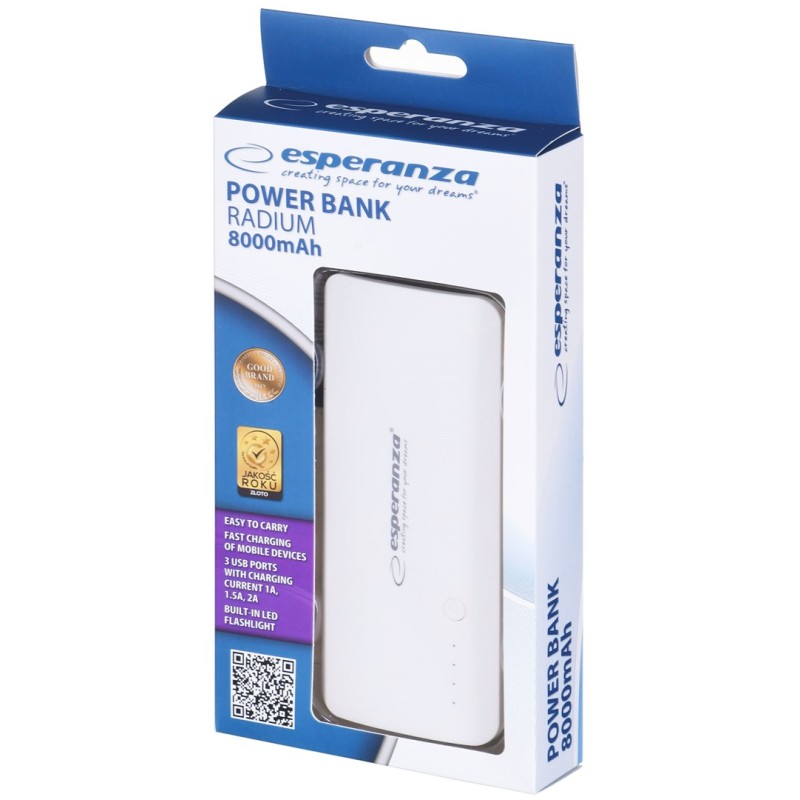Esperanza EMP106WE Radium power bank Grey,White 8000 mAh Esperanza EMP106WE Radium power bank Grey,White 8000 mAh