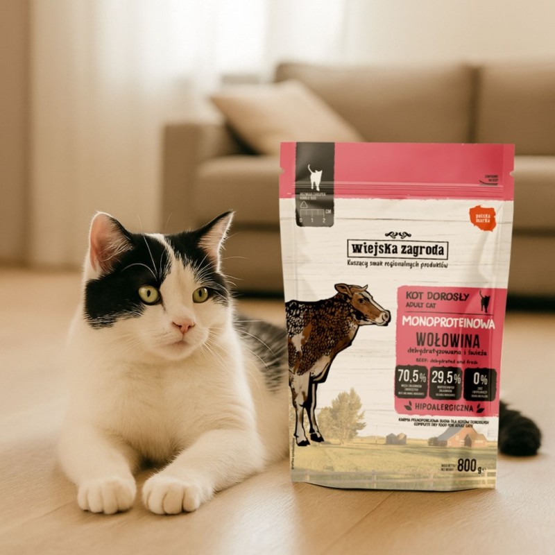WIEJSKA ZAGRODA Monoprotein Beef - dry cat food - 800g