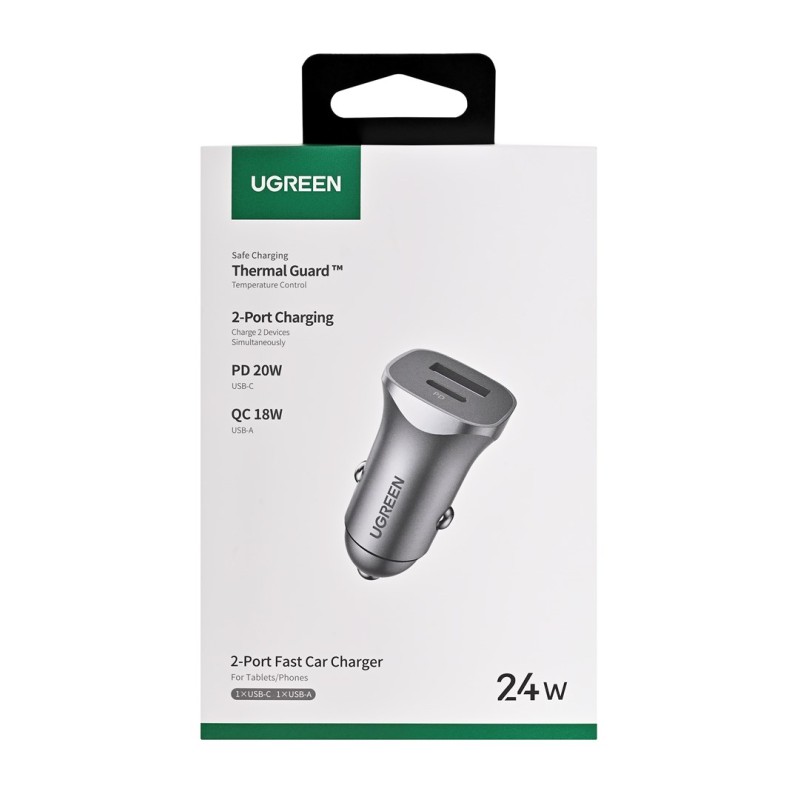 Ugreen USB Type-C / USB 24W Power Delivery Quick Charge car charger, grey (30780) Ugreen USB Type-C / USB 24W Power Delivery Quick Charge car charger, grey (30780)