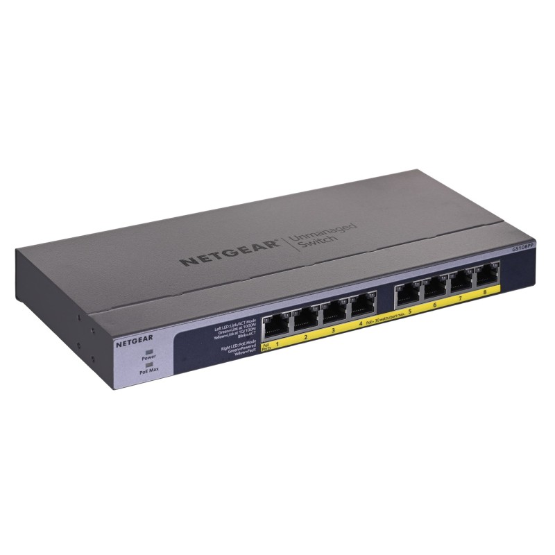 NETGEAR GS108PP Unmanaged Gigabit Ethernet (10/100/1000) Power over Ethernet (PoE) Black NETGEAR GS108PP Unmanaged Gigabit Ethernet (10/100/1000) Power over Ethernet (PoE) Black