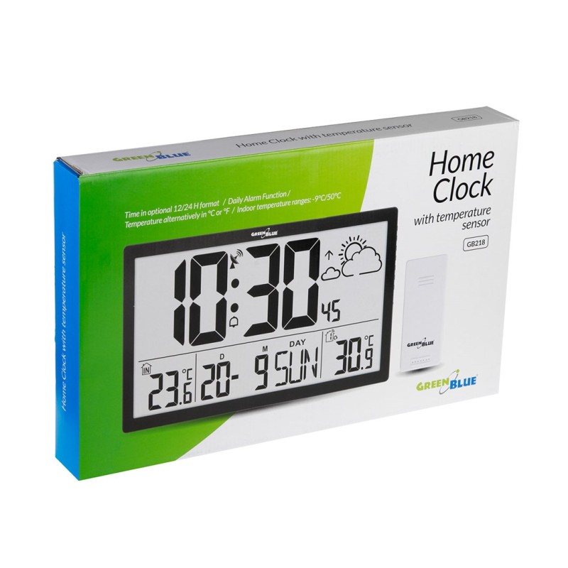 GreenBlue GB218 Extra Large LCD Wall Clock with Weather Station Temperature and Date Display GreenBlue GB218 Extra Large LCD Wall Clock with Weather Station Temperature and Date Display