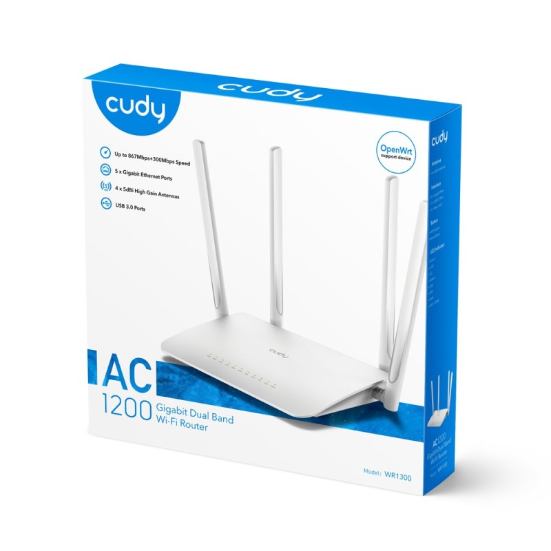 Cudy WR1300 wireless router Gigabit Ethernet Dual-band (2.4 GHz / 5 GHz) White Cudy WR1300 wireless router Gigabit Ethernet Dual-band (2.4 GHz / 5 GHz) White