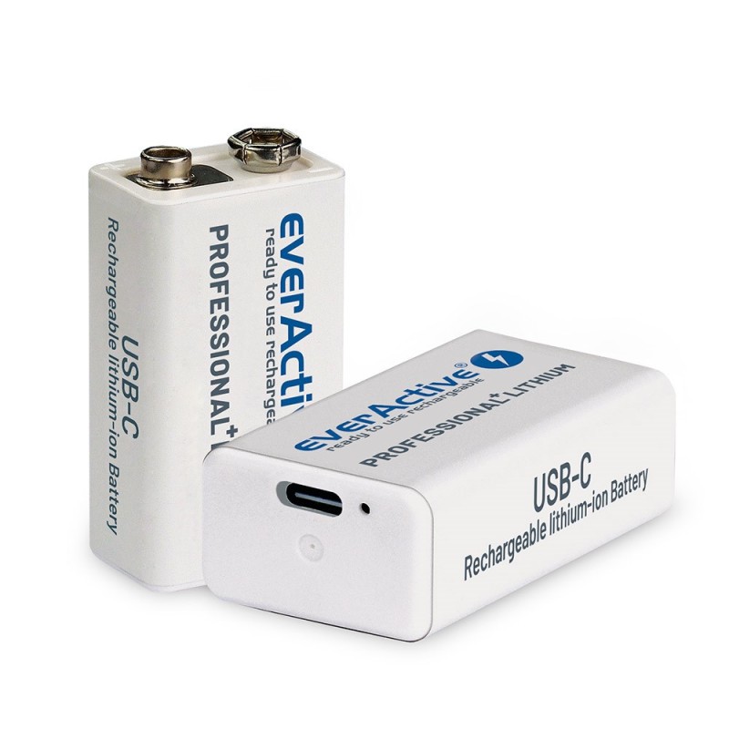 Rechargeable battery everActive 6F22/9V Li-ion 550 mAh with USB TYPE C Rechargeable battery everActive 6F22/9V Li-ion 550 mAh with USB TYPE C