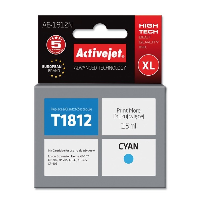 Activejet AE-1812N ink (replacement for Epson 18XL T1812; Supreme; 15 ml; cyan)