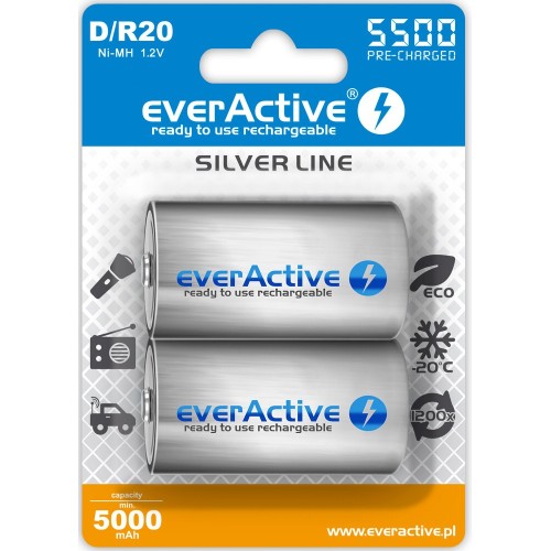 Rechargeable batteries everActive R20/D Ni-MH 5500 mAh ready to use Rechargeable batteries everActive R20/D Ni-MH 5500 mAh ready to use