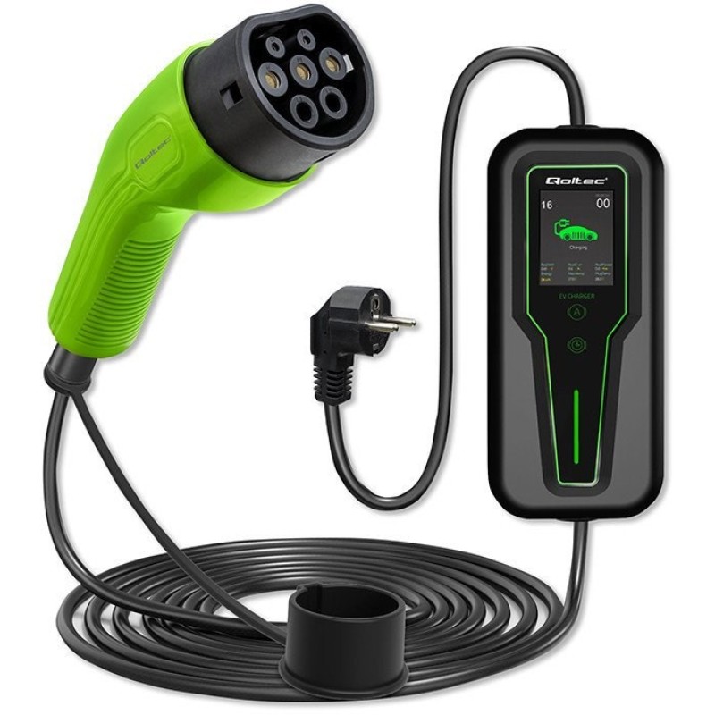 Qoltec 52465 Mobile charger for EV 2-in-1 Type2 with regulation | 3.5kW | 230V | LCD | Portable | Wallbox | 5m Qoltec 52465 Mobile charger for EV 2-in-1 Type2 with regulation | 3.5kW | 230V | LCD | Portable | Wallbox | 5m