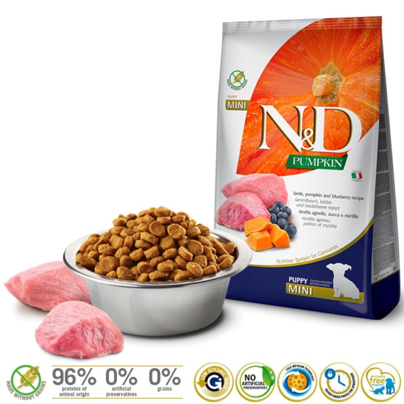 FARMINA N&D GF PUMPKIN LAMB&BLUEBERRY PUPPY MINI - DRY FOOD FOR DOGS - 7kg FARMINA N&D GF PUMPKIN LAMB&BLUEBERRY PUPPY MINI - DRY FOOD FOR DOGS - 7kg