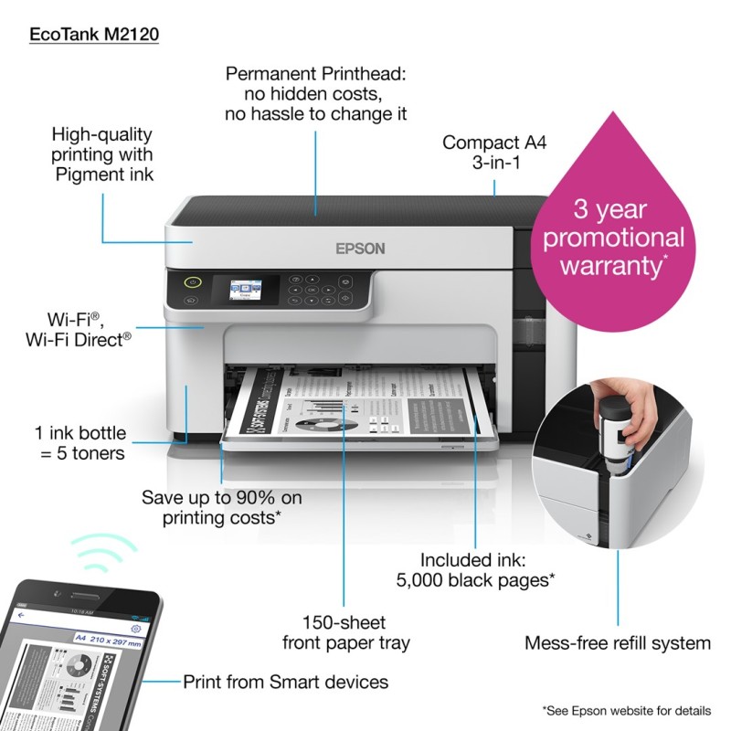 Epson EcoTank M2120 Inkjet A4 1440 x 720 DPI 32 ppm Wi-Fi Epson EcoTank M2120 Inkjet A4 1440 x 720 DPI 32 ppm Wi-Fi