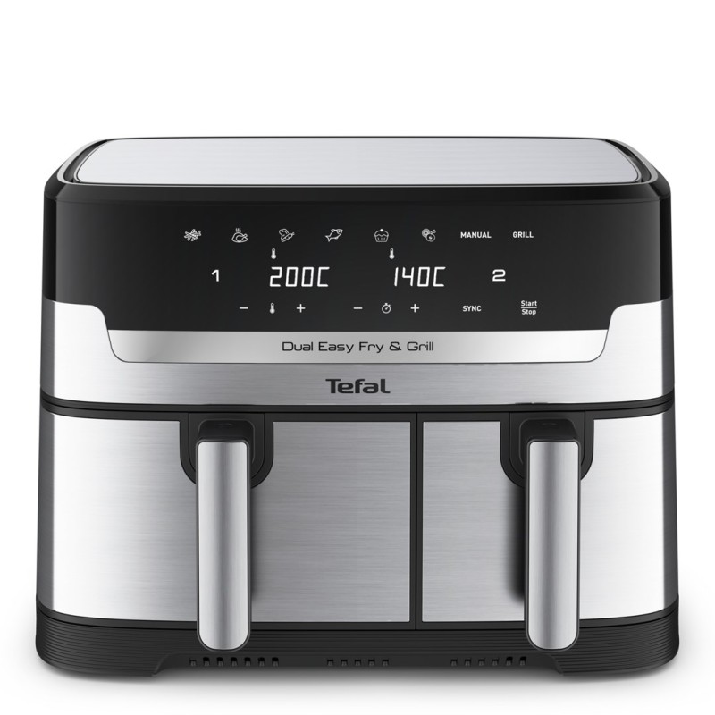 Tefal Dual Easy Fry & Grill EY905D Double 8.3 L Stand-alone 2700 W Hot air fryer Stainless steel Tefal Dual Easy Fry & Grill EY905D Double 8.3 L Stand-alone 2700 W Hot air fryer Stainless steel