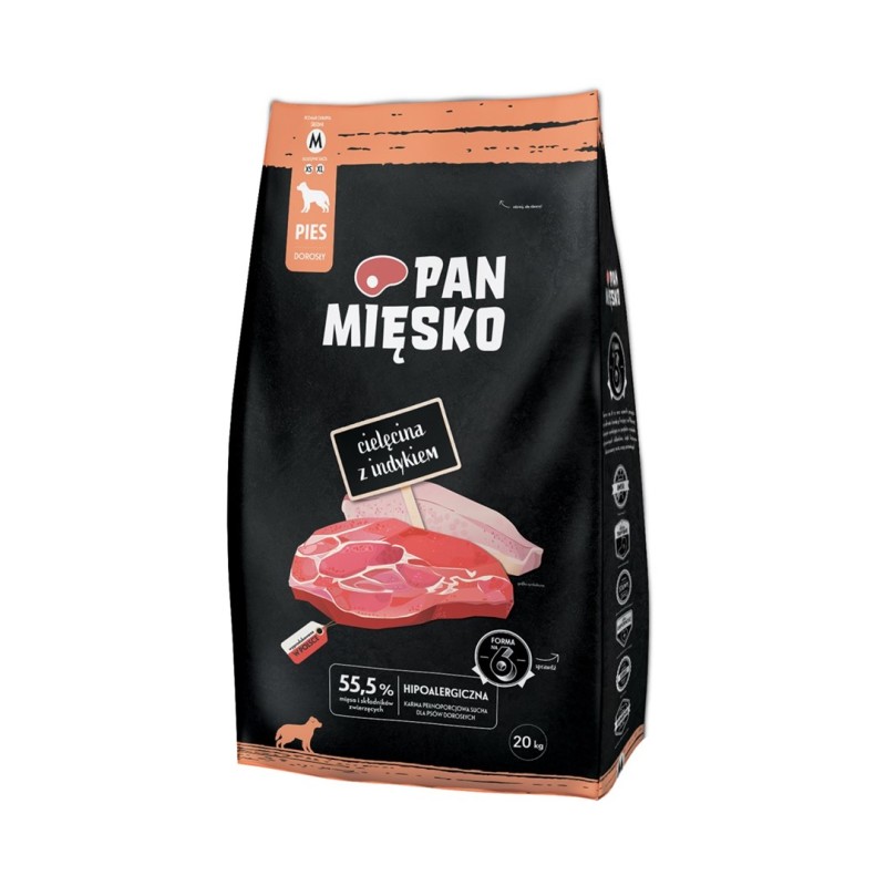 PAN MIĘSKO Cielęcina z indykiem M - dry dog food - 20kg