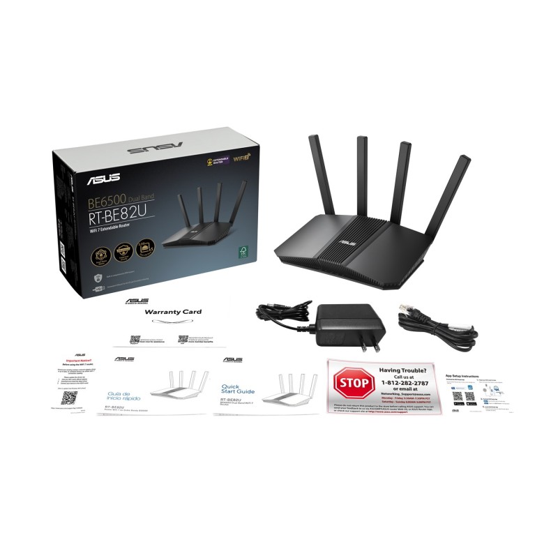 ASUS RT-BE82U BE6500 wireless router 2.5 Gigabit Ethernet Dual-band (2.4 GHz / 5 GHz) Black ASUS RT-BE82U BE6500 wireless router 2.5 Gigabit Ethernet Dual-band (2.4 GHz / 5 GHz) Black