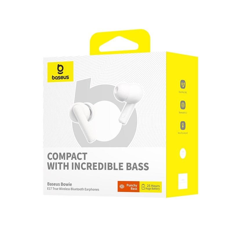 Baseus Bowie E17 Headset True Wireless Stereo (TWS) In-ear Calls/Music USB Type-C Bluetooth White Baseus Bowie E17 Headset True Wireless Stereo (TWS) In-ear Calls/Music USB Type-C Bluetooth White
