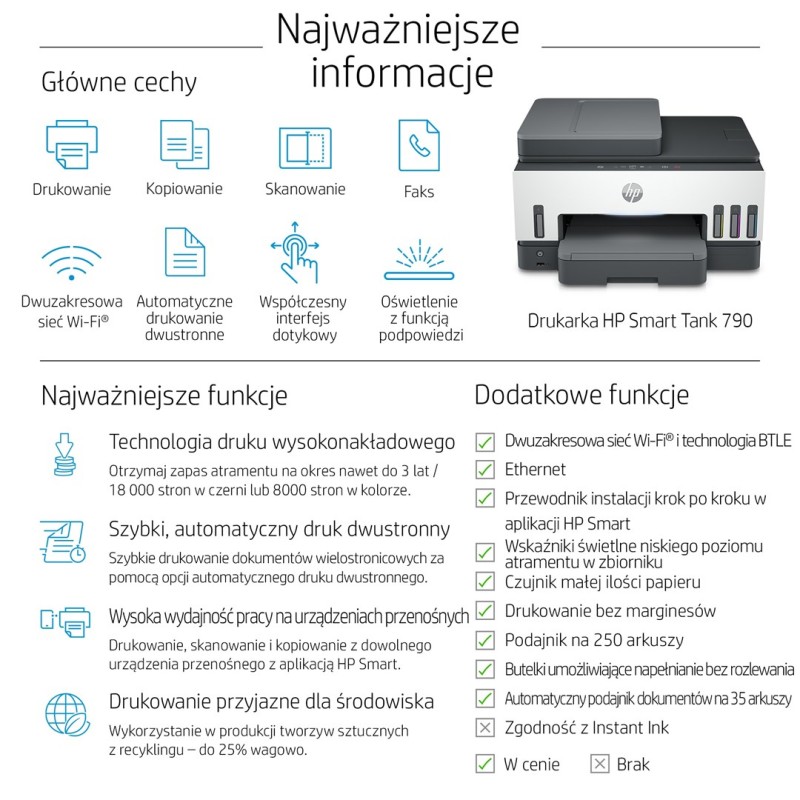 HP Smart Tank 790 All-in-One Thermal inkjet A4 4800 x 1200 DPI 15 ppm Wi-Fi HP Smart Tank 790 All-in-One Thermal inkjet A4 4800 x 1200 DPI 15 ppm Wi-Fi