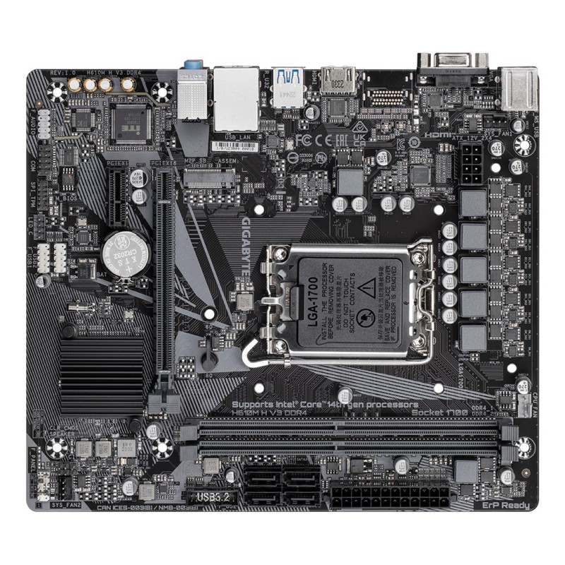 GIGABYTE H610M H V3 DDR4 Motherboard - Supports Intel Core 14th CPUs, 4+1+1 Hybrid Phases Digital VRM, up to 3200MHz DDR4, 1xPCIe 3.0 M.2, GbE LAN, USB 3.2 Gen 1 GIGABYTE H610M H V3 DDR4 Motherboard - Supports Intel Core 14th CPUs, 4+1+1 Hybrid Phases Digital VRM, up to 3200MHz DDR4, 1xPCIe 3.0 M.2, GbE LAN, USB 3.2 Gen 1