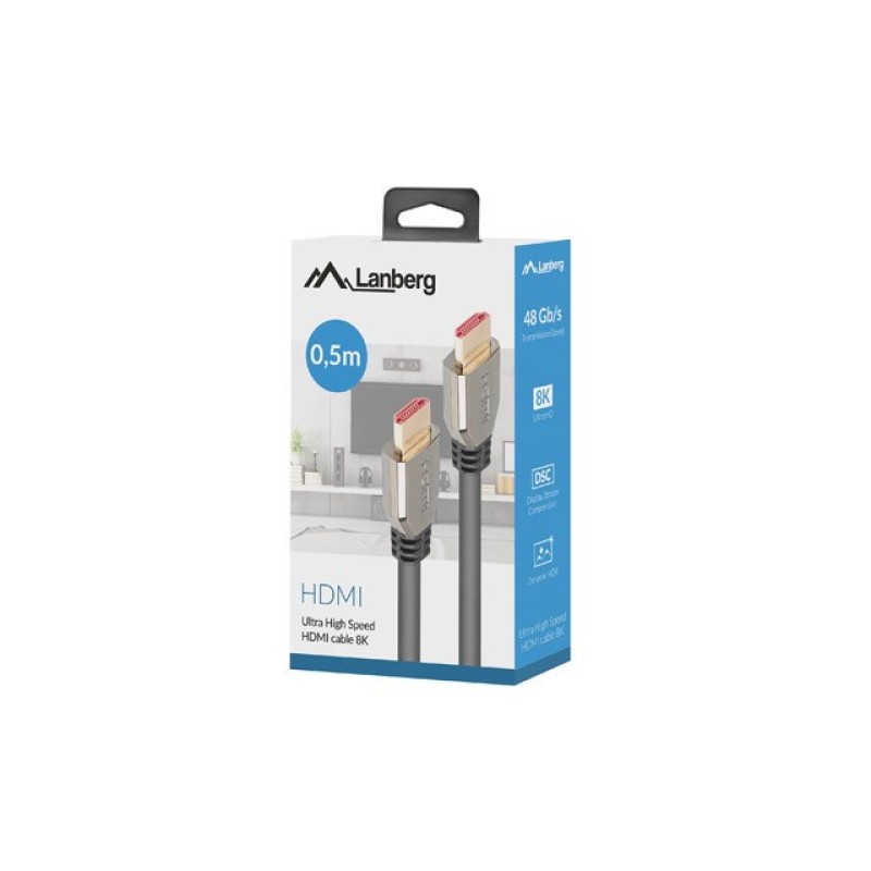 Lanberg CA-HDMI-30CU-0005-BK cable HDMI 0.5 m HDMI Type A (Standard) 8K 60Hz Lanberg CA-HDMI-30CU-0005-BK cable HDMI 0.5 m HDMI Type A (Standard) 8K 60Hz