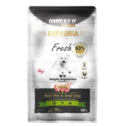 EUPHORIA Fresh Adult Turkey with lamb XS/S - dry dog food - 500g EUPHORIA Fresh Adult Turkey with lamb XS/S - dry dog food - 500g
