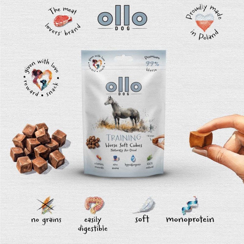 OLLO Air Dried Training Horse Cubes - dog treat - 80g OLLO Air Dried Training Horse Cubes - dog treat - 80g