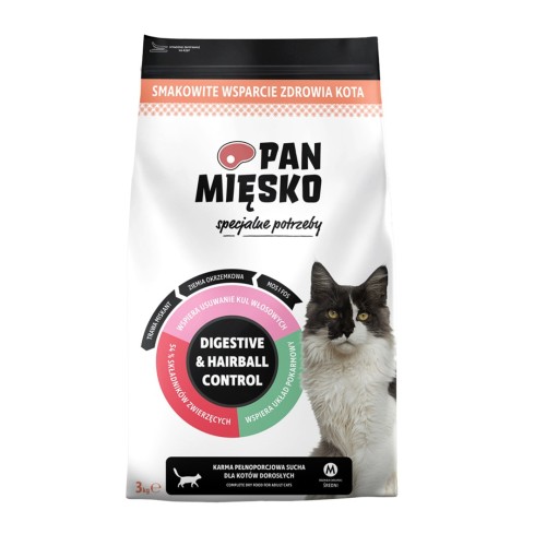 PAN MIĘSKO Digestive & Hairball Control Turkey - dry cat food - 3kg