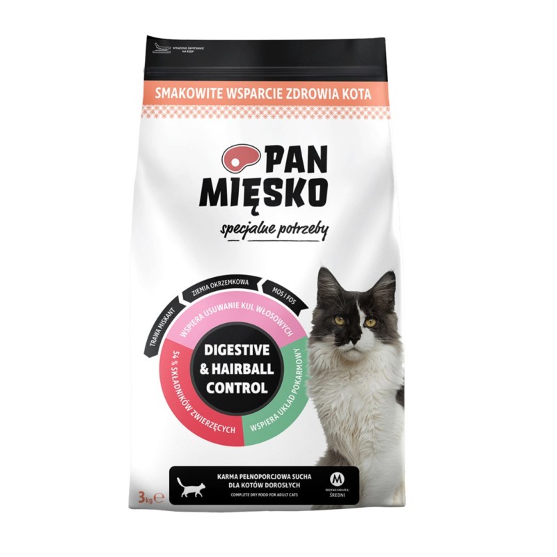 PAN MIĘSKO Digestive & Hairball Control Turkey - dry cat food - 3kg PAN MIĘSKO Digestive & Hairball Control Turkey - dry cat food - 3kg
