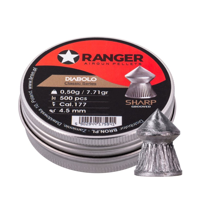 Śrut 4,5 mm RANGER Diabolo Classic Sharp Grooved szpic molet. 500 szt. 0,50 g