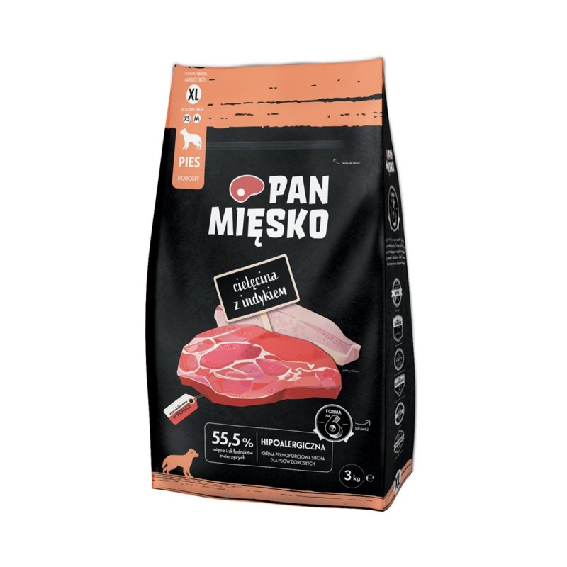PAN MIĘSKO Veal with turkey XL - dry dog food - 3kg PAN MIĘSKO Veal with turkey XL - dry dog food - 3kg