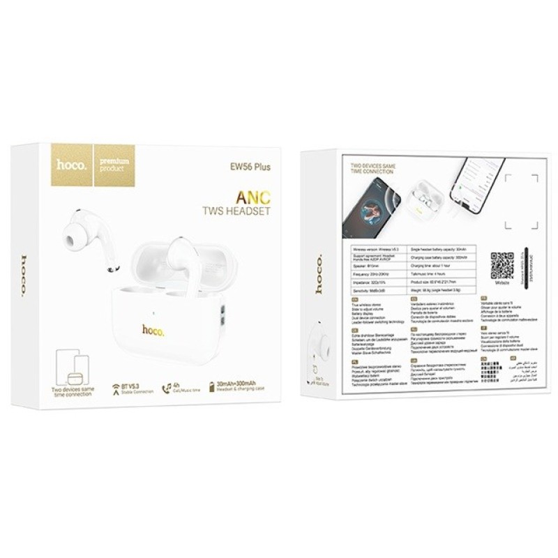 Hoco EW56 Plus Generoso Headset Wireless In-Ear Calls/Music Bluetooth White Hoco EW56 Plus Generoso Headset Wireless In-Ear Calls/Music Bluetooth White
