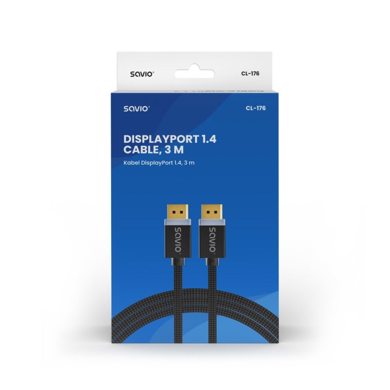 SAVIO DISPLAYPORT (M) - DISPLAYPORT (M) CABLE, V1.4, 3 m, CL-176 SAVIO DISPLAYPORT (M) - DISPLAYPORT (M) CABLE, V1.4, 3 m, CL-176