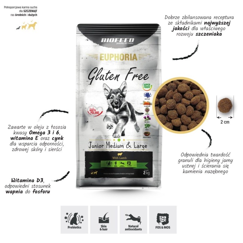 BIOFEED Euphoria Gluten Free Junior medium & large Lamb - dry dog food - 2kg BIOFEED Euphoria Gluten Free Junior medium & large Lamb - dry dog food - 2kg