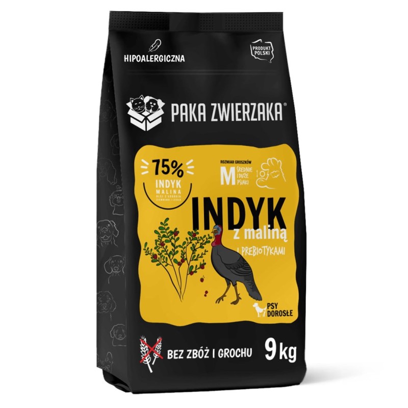PAKA ZWIERZAKA Turkey with raspberry M - dry dog food - 9kg PAKA ZWIERZAKA Turkey with raspberry M - dry dog food - 9kg