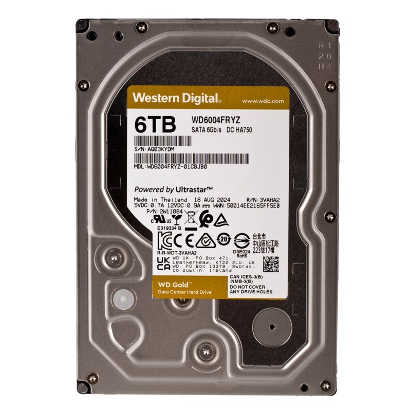 Western Digital Gold WD6004FRYZ internal hard drive 6 TB 7200 RPM 128 MB 3.5