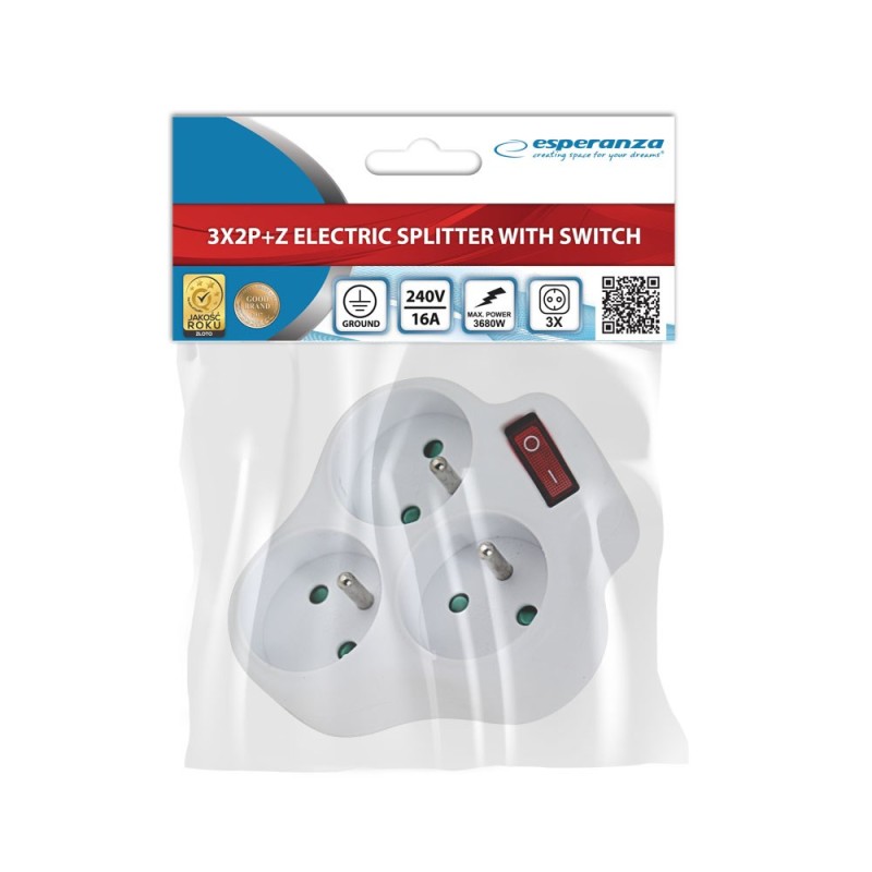 Esperanza ELK304W Electrical Splitter 3 sockets switch White Esperanza ELK304W Electrical Splitter 3 sockets switch White