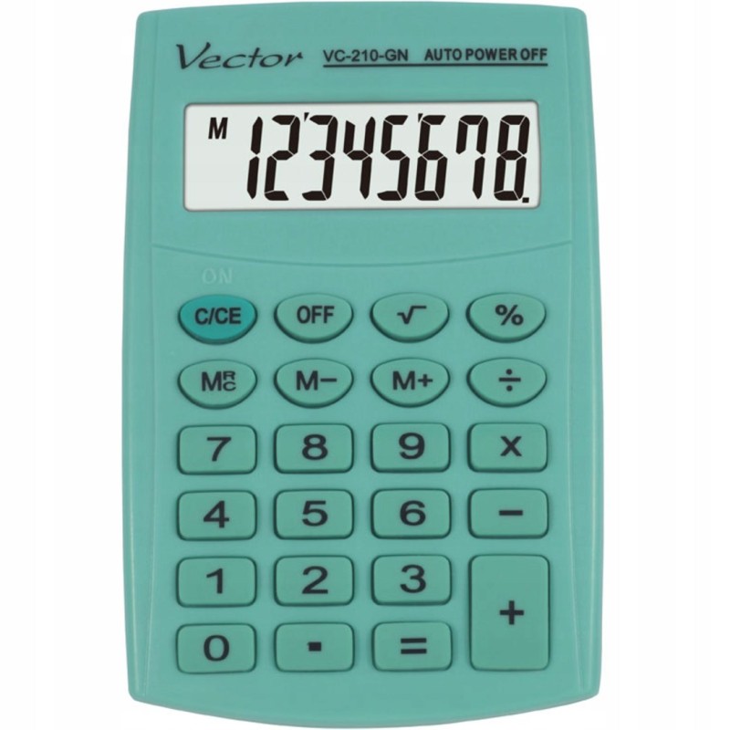 Vector KAV VC-210 GN pocket calculator, 8 digits, 64x98.5 mm, light green Vector KAV VC-210 GN pocket calculator, 8 digits, 64x98.5 mm, light green