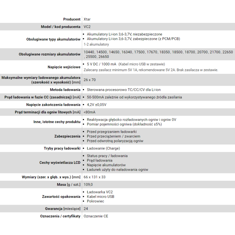 XTAR VC2 Household battery USB XTAR VC2 Household battery USB